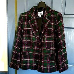 Linea by Louis Dell Olio Green Plaid Short Jacket Size 4